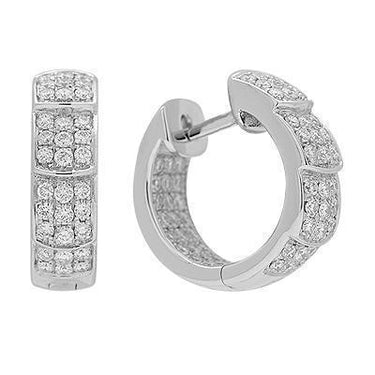 White Diamond Huggie Earrings in Solid White Gold